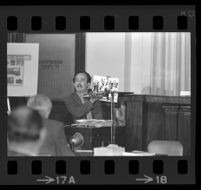 Raul Ruiz on the witness stand at the Ruben Salazar inquest, Hall of Records, Los Angeles, 1970