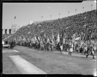 Boy Scouts at President's Day Ceremony, Los Angeles Memorial Coliseum, Los Angeles, 1933