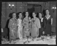 Katherine Freer, Lilia Bishop, Oretta Davis, Mable Clapsadle, Mertie Wilmer, and Virginia Reid honor Misses Davis and Clapsadle, Los Angeles, 1935