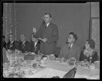 Edward Craig, speaker of Assembly, addressing convention luncheon attendees at the Clark Hotel, Los Angeles, 1935