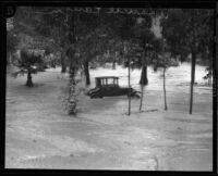 Automobile trapped in flood in Laurel Canyon, Los Angeles, 1927