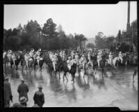 Band on horseback at the Tournament of Roses Parade, Pasadena, 1934