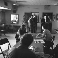 People eat lunch at one West Hollywood Presbyterian Church's free "feed-ins," 1969