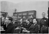 Bombing defendants Fred A. Browne, Earle E. Kynette, and Roy J. Allen in court, Los Angeles, 1938