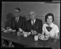 Ernest Pierce, Charles C. Chapman, and Marie Morrow at Chapman College's Founders Day, Los Angeles, 1936