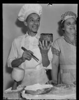 Cyril Delevanti and Eva Kitty Peel bake bread, Los Angeles, 1939