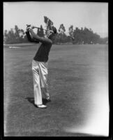 Amateur golfer Bud Thompson swings his golf club, Los Angeles, 1932