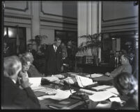 General Smedley Butler at a public speaking engagement, Los Angeles, 1920s