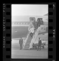 President Johnson and daughter Lynda Bird deboard Air Force One, 1967