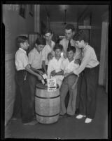 Police Captain W. M. Littell with boys from Hollenbeck Heights, Hollenbeck Station, Los Angeles, 1935