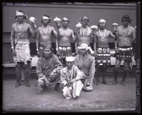 American Indians from New Mexico upon arrival at the Santa Fe train station for a Shriner convention, Los Angeles, 1925