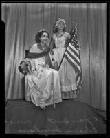 Jean Burt and Eleanor Burnham show off an American flag on Constitution Day, Los Angeles, 1935