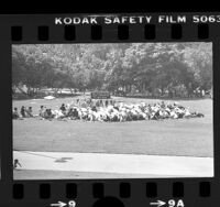 Iranian protesters praying in Hancock Park, Los Angeles, 1978