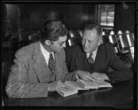 Eugene Kent, President of Glendale Protective Association, with his lawyer before trial, Glendale, 1935