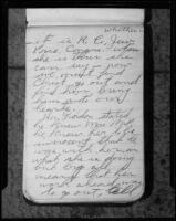 Page in the red notebook of Lorraine Wiseman, witness in the Aimee Semple Mcpherson kidnapping case, 1926