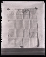 Western Union telegraph to Ben Getzoff from Jack, 1929