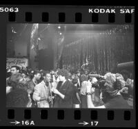 MTV's Mark Goodman interviewing comedian Eddie Murphy at premiere of motion picture "Purple Rain", 1984