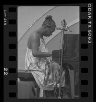 Nina Simone plays piano with eyes closed during her Playboy Jazz Festival performance at the Hollywood Bowl, 1986