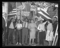 Cuban refugees outside the Cuban Consulate to show approval of U.S. break with Cuba, Los Angeles, 1961