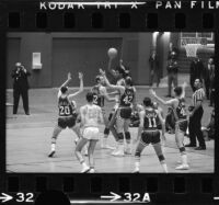 Lew Alcindor plays offense for UCLA basketball against Duke University