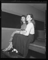 Jackie Knight and Jo Glenn at Lincoln Heights Jail after being booked on morals charges in Los Angeles, Calif., 1948