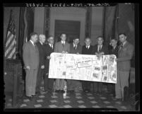 Mayors of cities in Los Angeles County plan for Bill of Rights celebration in Los Angeles, Calif., 1941