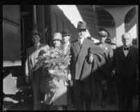 Grace and Calvin Coolidge arrive in Los Angeles, 1930