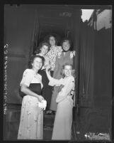 Three Southern California students boarding special train for Stephens College, Calif., 1948