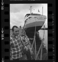 Longshoreman James Wheeler and family on dock in San Pedro, Calif., 1971