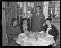 Mabel Socha, Agnes Fredericks, Major Harry Bateson, and Mary Logan Orcutt at a luncheon sponsored by the Civic Beautification Committee, Van Nuys, 1936