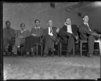 Earle Tinnery, John Sanders, Harold Hendricks, Joseph Toth, William T. Sessions and James McShann tried for inciting violence, Los Angeles, 1934