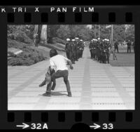 Police officers on UCLA campus during anti-war protest, 1972