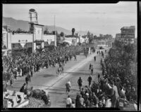 General view of Tournament of Roses Parade, Pasadena, 1939