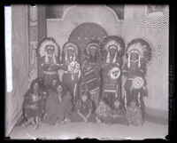 Actors dressed as North American Indians for Mission Play, San Gabriel, 1927