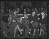 Mrs. Charles Phillips, Bobby Simpson, and Ethel M. Simpson at Buron Fitts perjury trial, Los Angeles, 1936