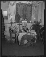 Temporary altar at the Olvera Street service memorial for Harry Carr, Los Angeles, 1936