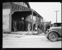 Throngs seeking to identify victims in a temporary morgue after the failure of the Saint Francis Dam and resulting flood, Newhall (Calif.), 1928