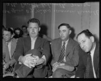 Officer B. J. Niles, Warren H. Russell, and Atty. David Schwartz at Marion Brown inquest, Venice, 1935