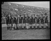 Pasadena Athletic Club's women's relay team poses at the Coliseum, Los Angeles, circa 1925