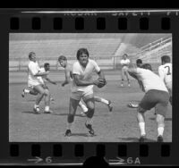 Los Angeles Rams quarterback, Roman Gabriel, practicing during football lockout, Calif., 1970