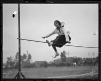 Katherine Burroughs completing the high jump, Los Angeles, 1921