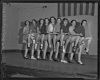 Chorus girls in rehearsal for a W.P.A. sponsored vaudeville tour, Los Angeles, 1935