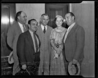 Harold W. Nash, Sydney Williams, Jonathan Perkins, Adele McNally, and Dan McNally in court, Los Angeles, 1935