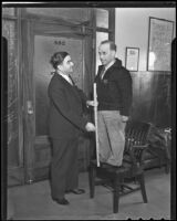 Sheriff Eugene Biscailuz receives a visit from constable Verne Johnson from Minnesota, Los Angeles, 1935