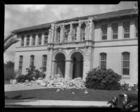 Theodore Roosevelt School heavily damaged by an earthquake, Long Beach, 1933