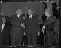 Governor Frank F. Merriam, Herbert Hoover, and Lou Henry Hoover at the Elk's Temple, Los Angeles, 1935