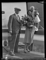 Los Angeles millionaire Capt. G. Allan Hancock with his daughter and granddaughter at their yacht launching, Los Angeles, 1931