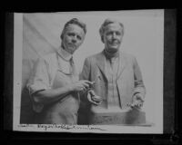 Sculptor Roger Noble Burnham with his portrait sculpture of botanist Luther Burbank, circa 1923