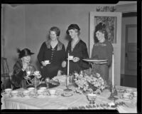 Francis M. Zahn, Dora Shaw Heffner, Vinna Hale Cannon, and Mrs. Hilton McCabe preparing tea, Los Angeles, 1936