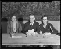 National Association of Teachers of Speech officers Gladys Borchers, Lee Emerson Bassett, and Irene Poole, Biltmore Hotel, Los Angeles, 1932